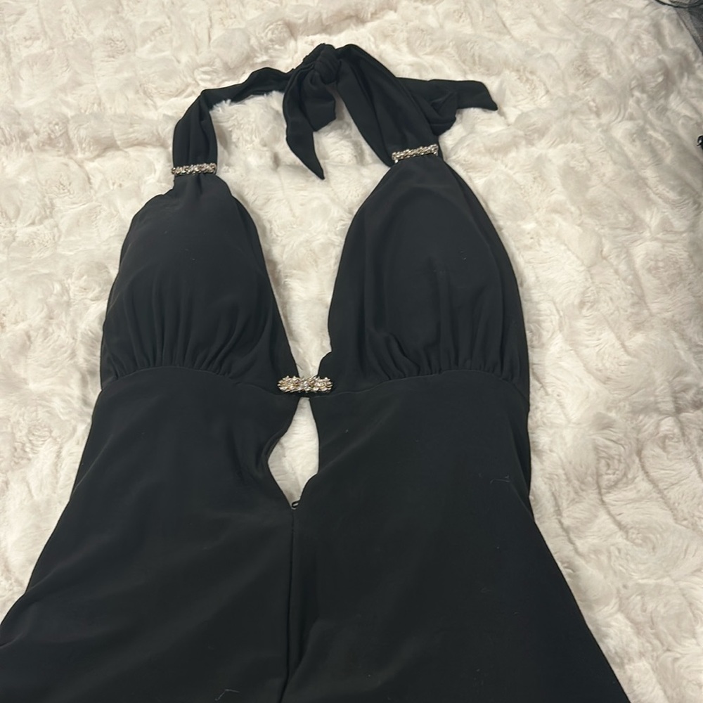Vintage Blondie Nites Black Halter Gown with Crystals Size 7
